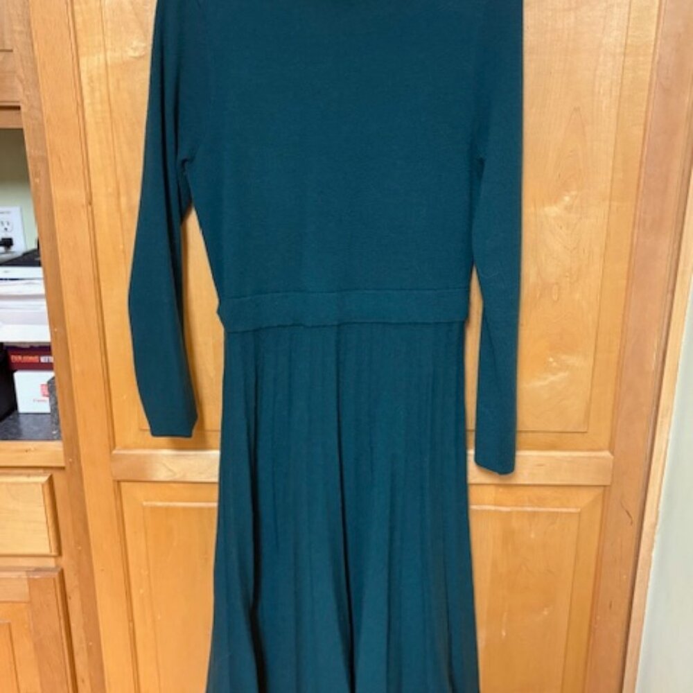 Ann Taylor Pleated Sweater Dress | Teal Green | Size Medium - Picture 2 of 4